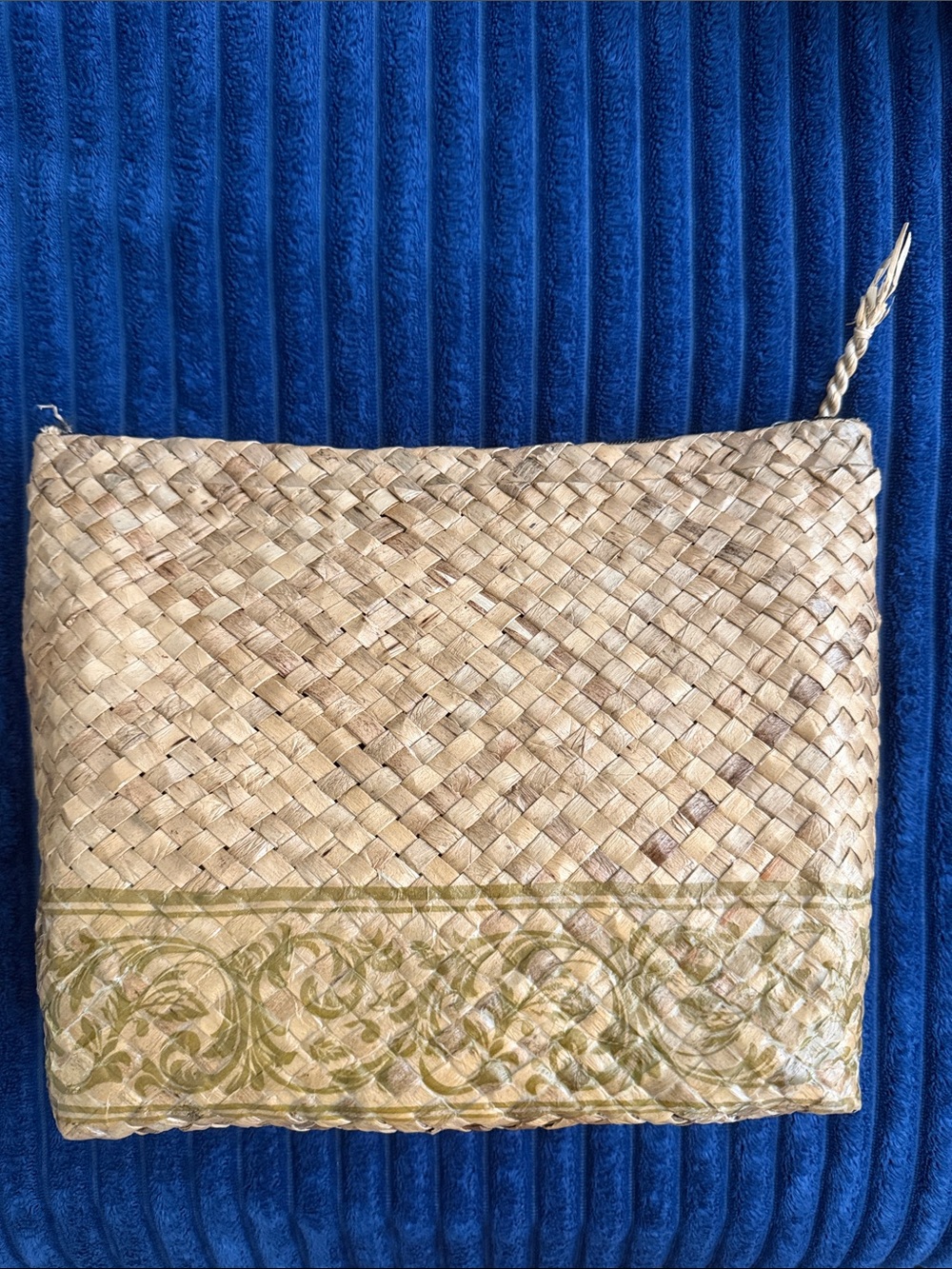 Woven Straw Clutch in Natural with Green Accent
